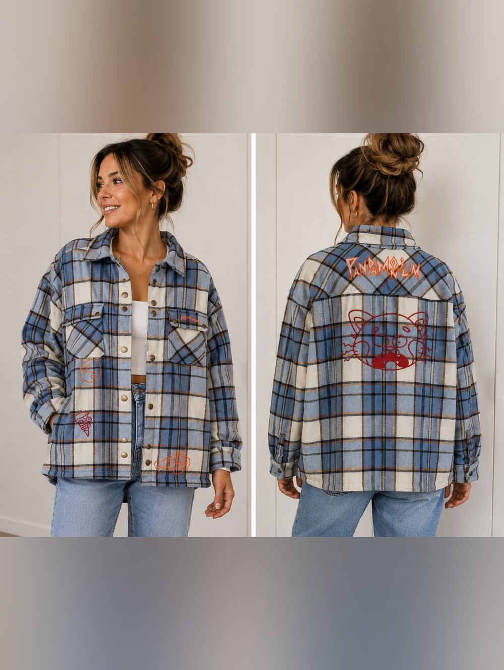 Disney Pixar Flannel Shacket Women Size XL Turning Red Panda Plaid Cosplay Cozy